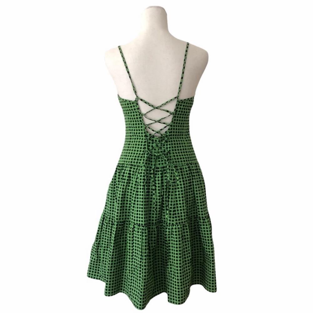 Nanette Lepore Green Polka Dot Sweetheart Top, Spaghetti Strap Dress - 0 / XS